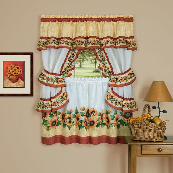 Black Eyed Susan Window Kitchen Curtains 5-Piece Printed Cottage Set - 57" (W) x - Picture 1 of 1
